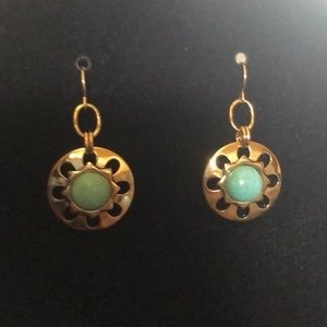 Gold designed earrings with turquoise inlay!